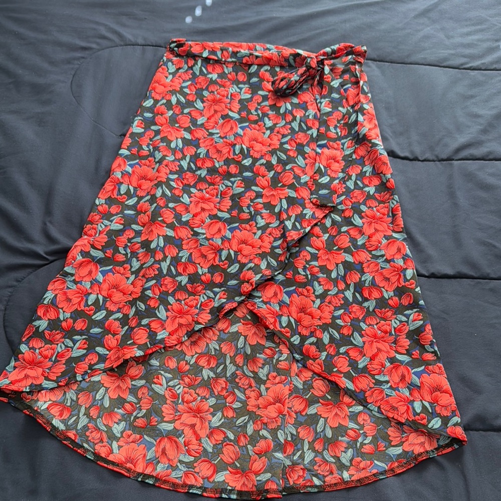 Floral Wrap Skirt - Red and Black